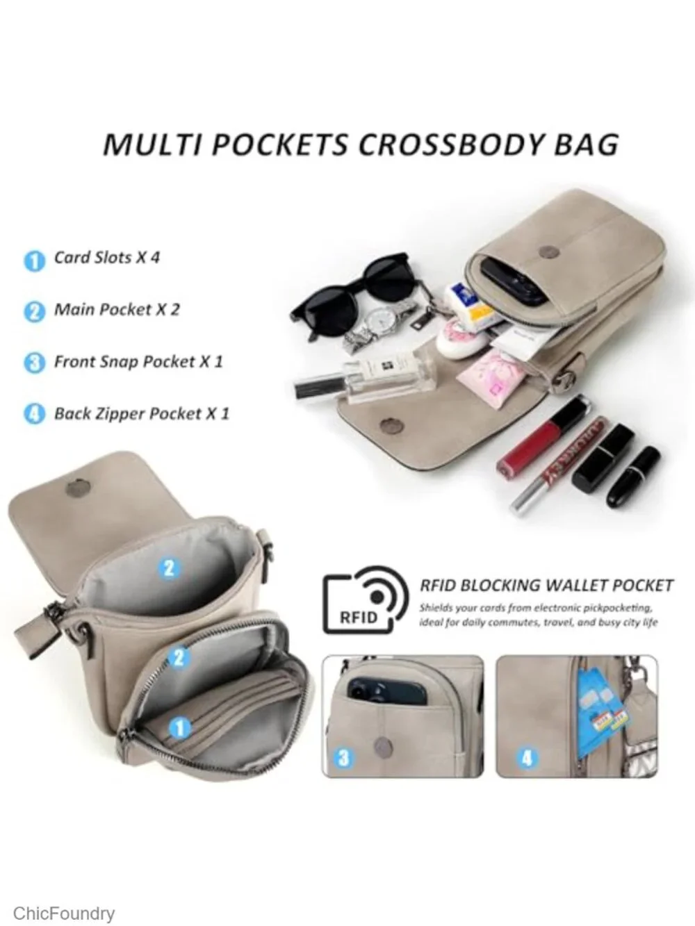 Small Crossbody Bag with Card Slots, RFID Blocking, Vegan Leather Phone Purse